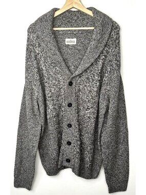 Distillery Shawl Collar Cardigan Sweater Mens XL Gray Chunky Cozy Cable Knit